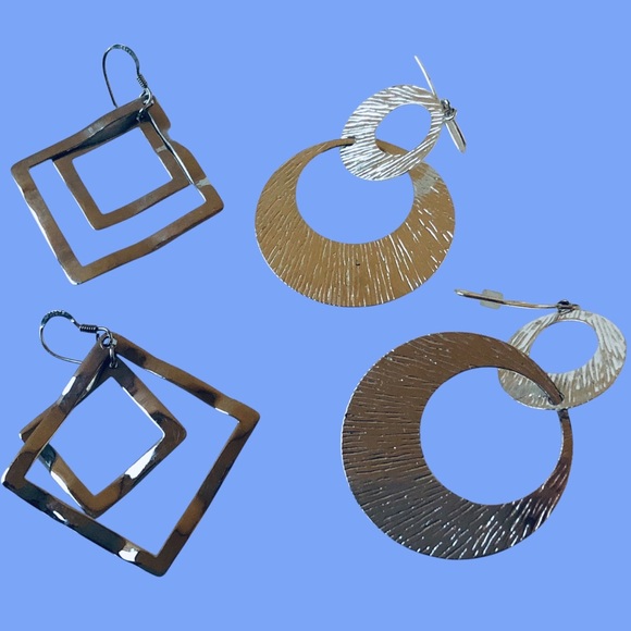 Fashion Silver Color Earrings Dangle French Wire Pierced Lot Of 2 Pairs - Picture 8 of 10